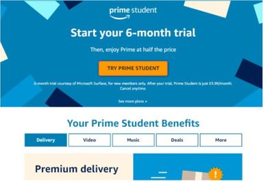 Amazon Prime Student 6 Months Free Trial + After That 50% OFF Each Month