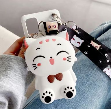 Cartoon 3D Cat Coin Wallet Case For Apple iPhone 15 14 13 12 mini 11 Pro 6 6S 7 8 Plus XR XS Max Cute Bags Cover With Rope