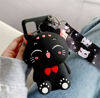 Cartoon 3D Cat Coin Wallet Case For Apple iPhone 15 14 13 12 mini 11 Pro 6 6S 7 8 Plus XR XS Max Cute Bags Cover With Rope