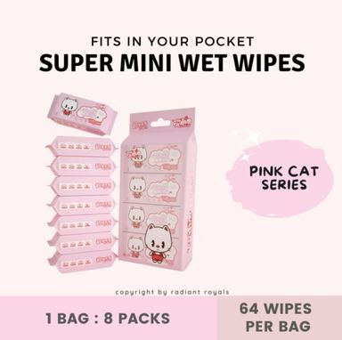 Mini Wet Wipes Pink Cat - 8 Pack