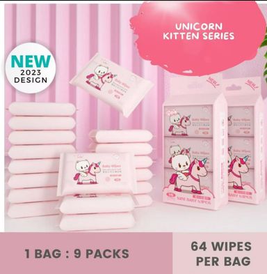 Mini Wet Wipes Unicorn Cat - 9 Packs