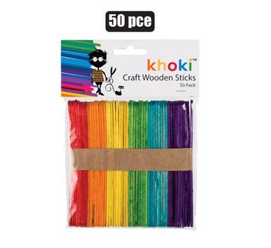 WOODEN LOLLY STICKS COLOUR 50 PIECES