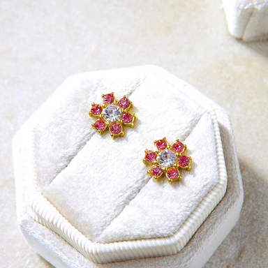 RED FLOWER STUDS 18k gold plated earrings 