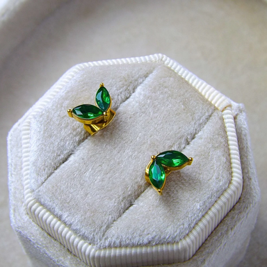 EMERALD BUTTER-FLY STUDS 18k gold plated earrings 