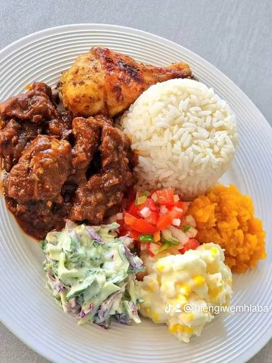 Rice with Beef or Chicken curry and salads