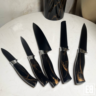 5-Piece Marble Design Knife Set with Storage 