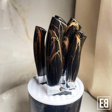 5-Piece Marble Design Knife Set with Storage 