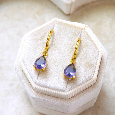 CRYSTAL TEAR HUGGIE (LAVENDER) 18k gold plated earrings