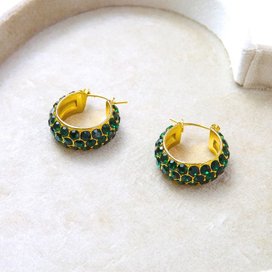 SHINNY BALL (green emerald) 18k gold plated earrings