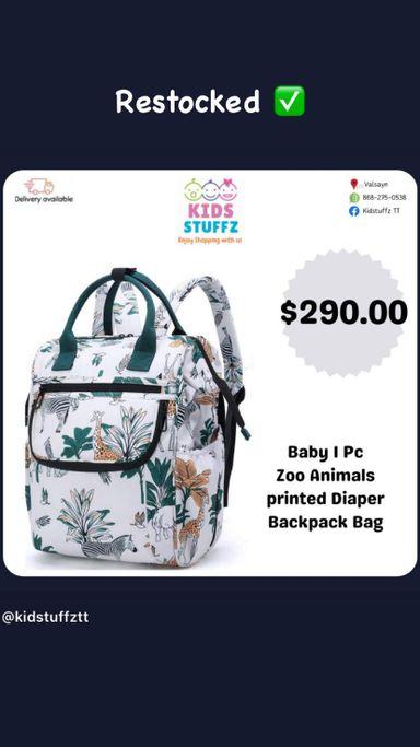 Green Jungle/Zoo print Backpack Baby Diaper bag