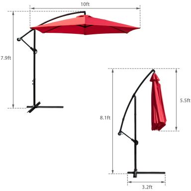 Cantilever parasol/Patio Umbrella 10ft/3mtrs with Crankshaft adjusting shaft with Base