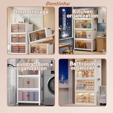 Double layer Foldable, Stackable Nordic Plastic Kitchen Cabinets with wheels