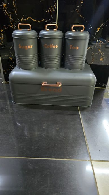 Alloy Bread Bin with Three Canister Set