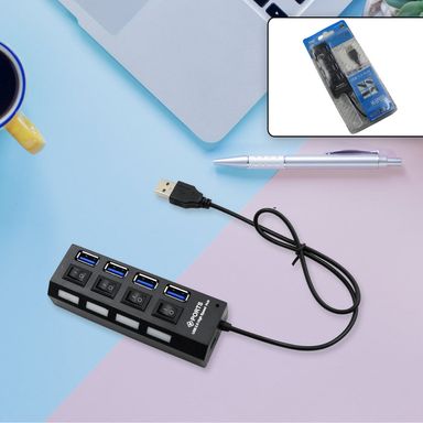 4 Port USB, HUB USB 2.0 HUB Splitter High Speed with On/Off Switch Multi LED Adapter 