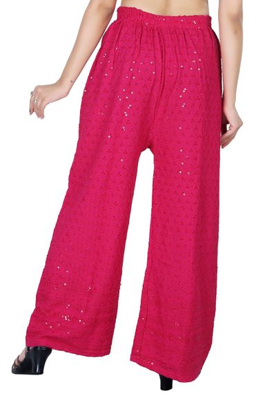 Women's Cotton Embroidered Palazzo Pants - Set of 2 (Red and Pink)