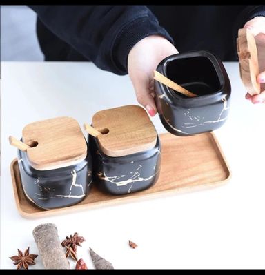 3pcs Canisters With A Bamboo Base Stand