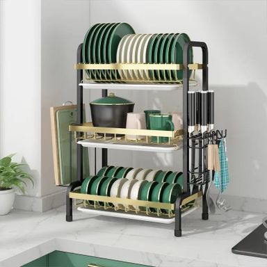 Carbon Steel Dish Rack with Cutlery Holder & Chop Board Holder