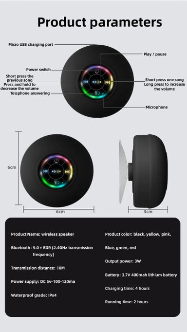 Haut-Parleur Bluetooth avec Ventouse