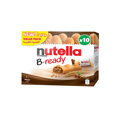 Nutella Ferrero B-Ready Wafers Filled with Hazelnut Spread (10 Pieces) (Value Pack)