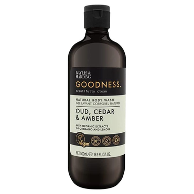 Baylis & Harding Goodness Natural Body Wash Oud  Cedar & Amber Scent with Oregano & Lemon Extracts - vegan