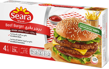 Seara Frozen Beef Burgers with Arabic Spices (4 Pieces)- artificial colors free  artificial preservatives free