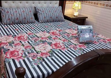 3 pcs crystal cotton double bedsheets 