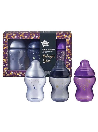 Tommee Tippee Closer to Nature Baby Bottles, Midnight Skies – 260ml, 3pack