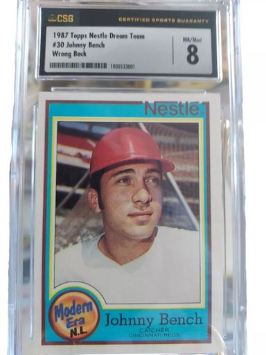 1987 Topps NESTLE DREAM TEAM JOHNNY BENCH BABE RUTH ON BACK WRONG BACK CSG...