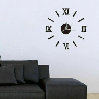 Horloge Murale Autocollante 3D avec Chiffres Romains Noirs