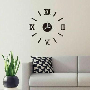 Horloge Murale Autocollante 3D avec Chiffres Romains Noirs