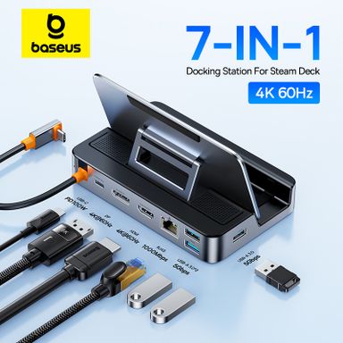 Baseus-estación de acoplamiento para Steam Deck 7 en 1, USB C a DP, HDMI, compatible con 4K, 60Hz, TV, RJ45, 1000M, USB 3,0, PD, 100W