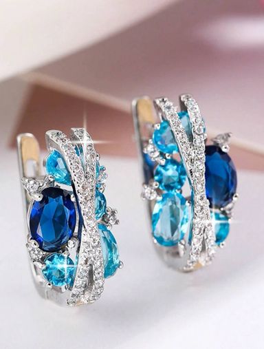 Blue White Cubic earring