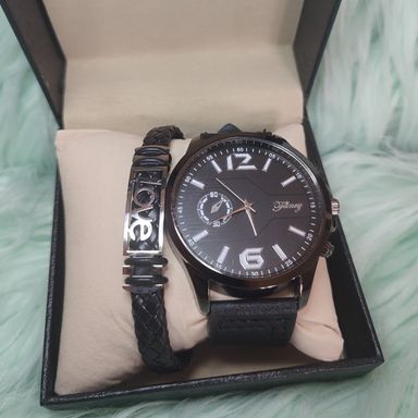 Leather Band Watch & Bracelet 