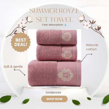 (T92) SUMMER Royal Towel set of 3pcs with embroidery (Dusty pink)