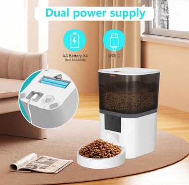 Black - Smart Automatic Pet Feeder (6L) – Dual Power, App-Controlled, With Feeding Schedule 