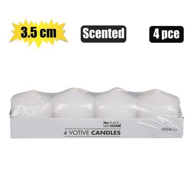 CANDLE VOTIVE 3.5cm 4pc WHITE SCENTED