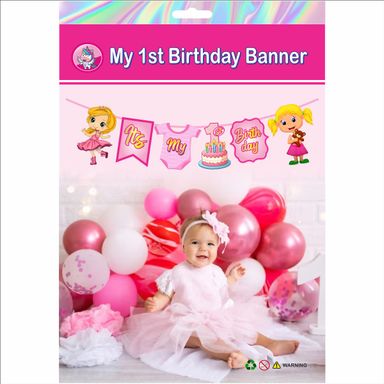 MY FIRST BIRTHDAY BANNERS BLUE AND PINK COLOR