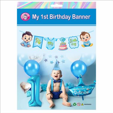 MY FIRST BIRTHDAY BANNERS BLUE AND PINK COLOR