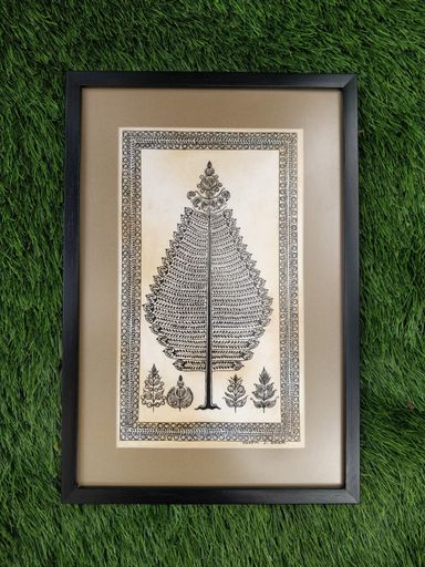 Black leaves tree Tasar Painting Frame