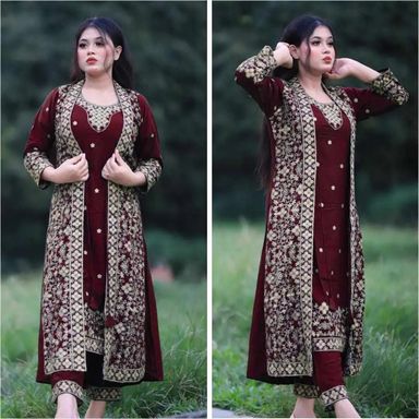 🔥Deep Red Soft Georgette Three pice