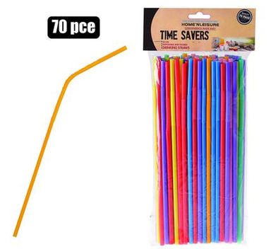 STRAWS PLASTIC FLEXIBLE 33cm ASSORTED COLOURS 70 PIECES