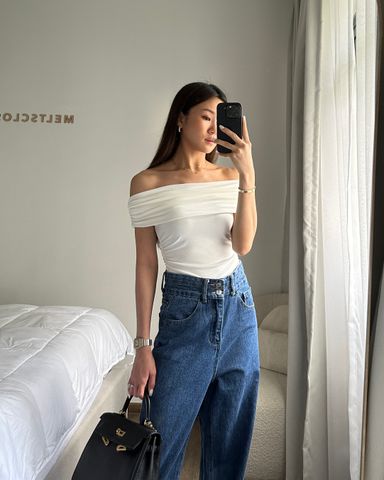 RUCHED OFF SHOULDER TOP 