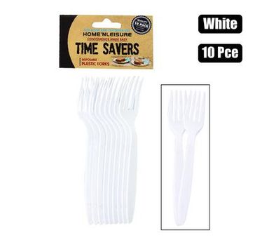  CUTLERY PLASTIC FORKS 10 PIECES WHITE/CLEAR