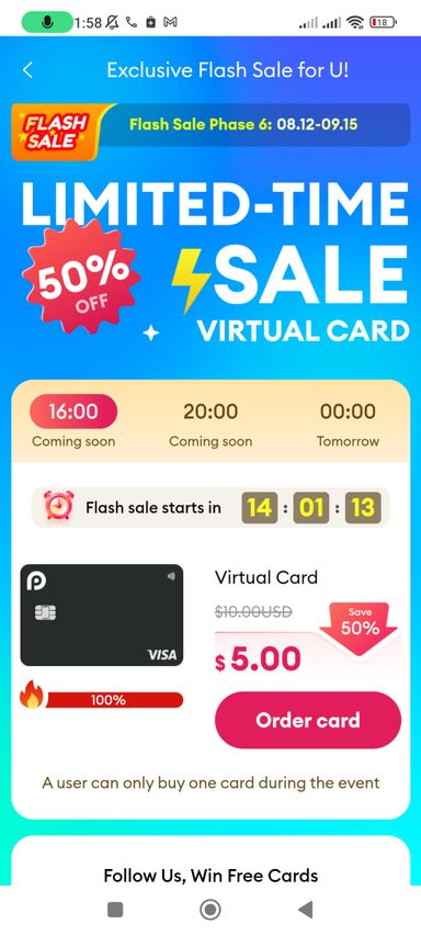 Virtual card non reloadable