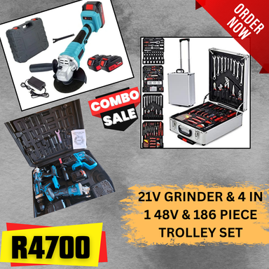 DIY COMBO 1 - Trolley set & 4 in 1 Cordless set & Grinder 