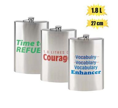 HIP FLASK STAINLESS STEEL WITH WORDS 27CM 1.8L