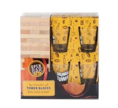 DRINKING GAME TOWER BLOCKS WITH 4 GLASSES