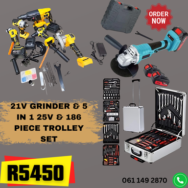 DIY COMBO 2 - Trolley set & 5 in 1 Cordless set & Grinder 