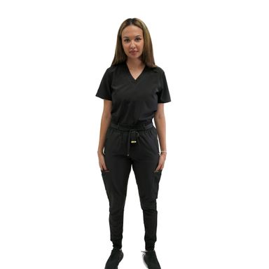 High waist belted black pant