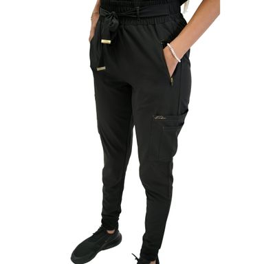 High waist belted black pant